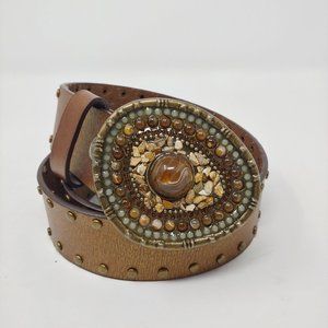 Gemstone Buckle Leather Belt